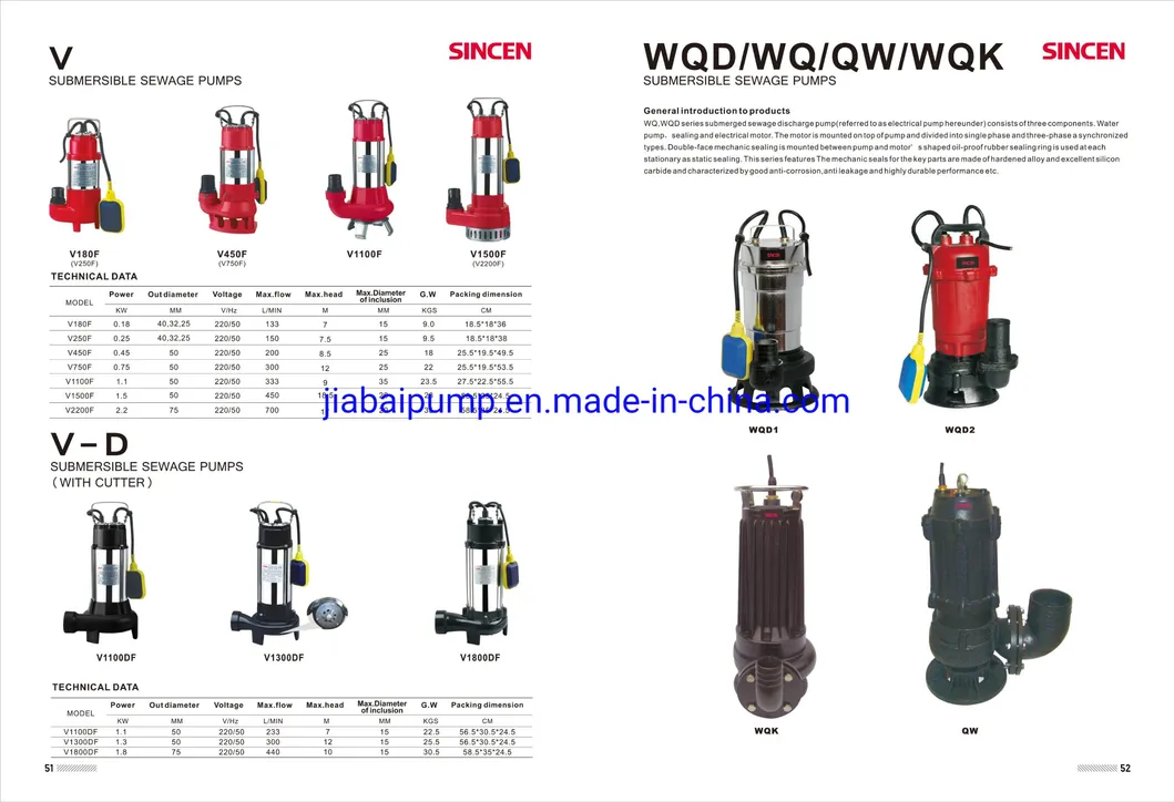V2200f 3 Inch 3 HP S. S. Submersible Sewage Pump with Float