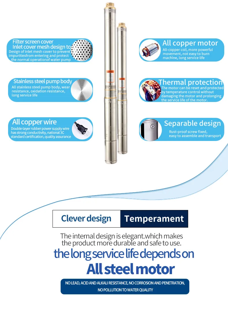 High Lift 4SD8/21 Large Flow 3kw Deep Well Submersible Pump